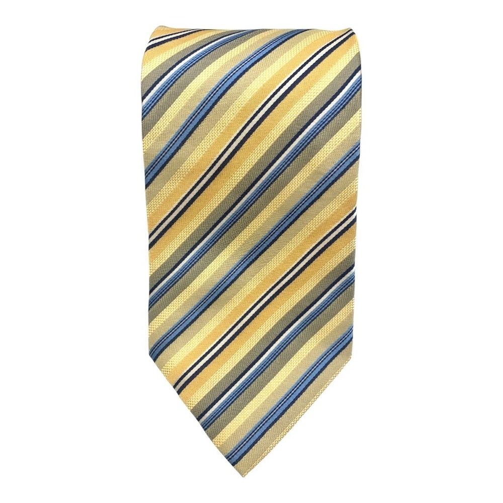 Ermenegildo Zegna Silk‎ Tie Yellow Blue Stripe Men's Italian Luxury Necktie